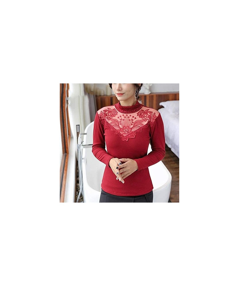 Thermal Underwear Elegant Flower Embroidery Women Winter Clothes Turtleneck Lace Women's Thermal Underwear Sexy Slim Thick Wa...