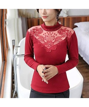 Thermal Underwear Elegant Flower Embroidery Women Winter Clothes Turtleneck Lace Women's Thermal Underwear Sexy Slim Thick Wa...