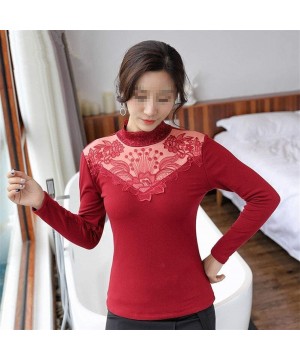 Thermal Underwear Elegant Flower Embroidery Women Winter Clothes Turtleneck Lace Women's Thermal Underwear Sexy Slim Thick Wa...