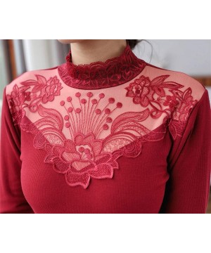 Thermal Underwear Elegant Flower Embroidery Women Winter Clothes Turtleneck Lace Women's Thermal Underwear Sexy Slim Thick Wa...