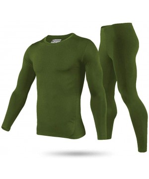 Thermal Underwear Men's Ultra Soft Thermal Underwear Base Layer Long Johns Set with Fleece Lined - Army Green - C718X8L3OH8