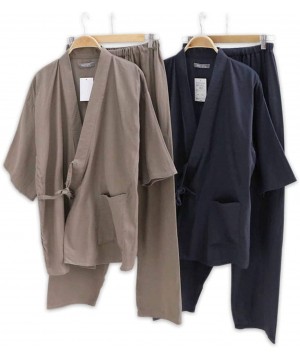 Robes Men Cotton Kimono Robe Pajamas Sets Simple Short Sleeve Japanese Robe Trousers Hombre Pyjamas Robes - Rbs 9 - C918Z7G566Q