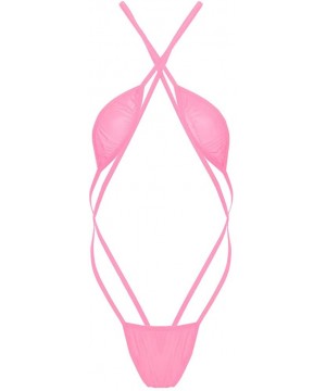 Baby Dolls & Chemises Women's Teeny Sling Shot Bikini Thong One-Piece Bodysuit Teddy Lingerie Babydoll Nightwear - Pink - CL1...