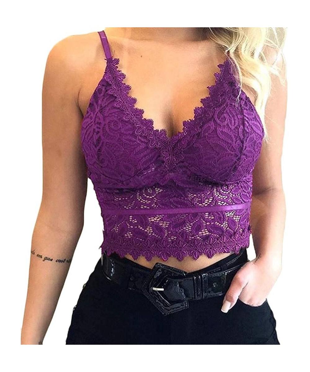 Camisoles & Tanks Women Plus Size Vest Crop Wireless Bra Lingerie Sexy V-Neck Underwear Camisole - 06-purple - C819E4S5SEO