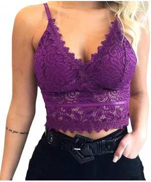 Camisoles & Tanks Women Plus Size Vest Crop Wireless Bra Lingerie Sexy V-Neck Underwear Camisole - 06-purple - C819E4S5SEO