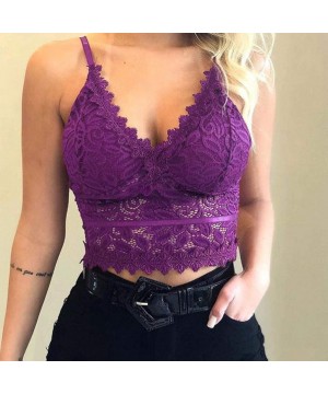 Camisoles & Tanks Women Plus Size Vest Crop Wireless Bra Lingerie Sexy V-Neck Underwear Camisole - 06-purple - C819E4S5SEO