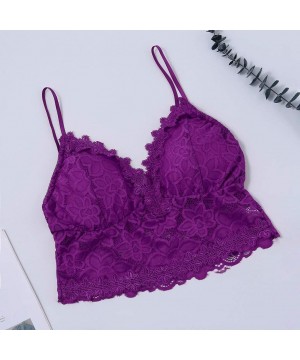 Camisoles & Tanks Women Plus Size Vest Crop Wireless Bra Lingerie Sexy V-Neck Underwear Camisole - 06-purple - C819E4S5SEO