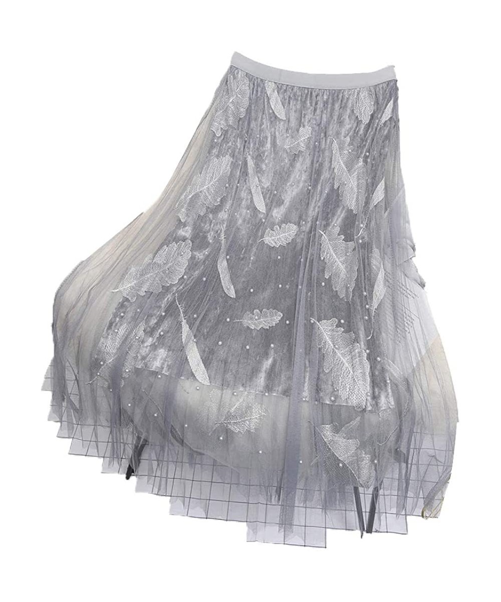 Slips Summer Women 50s Vintage Petticoat Tutu Half Slips Net Skirts - Gray - CH18UI0W0X6