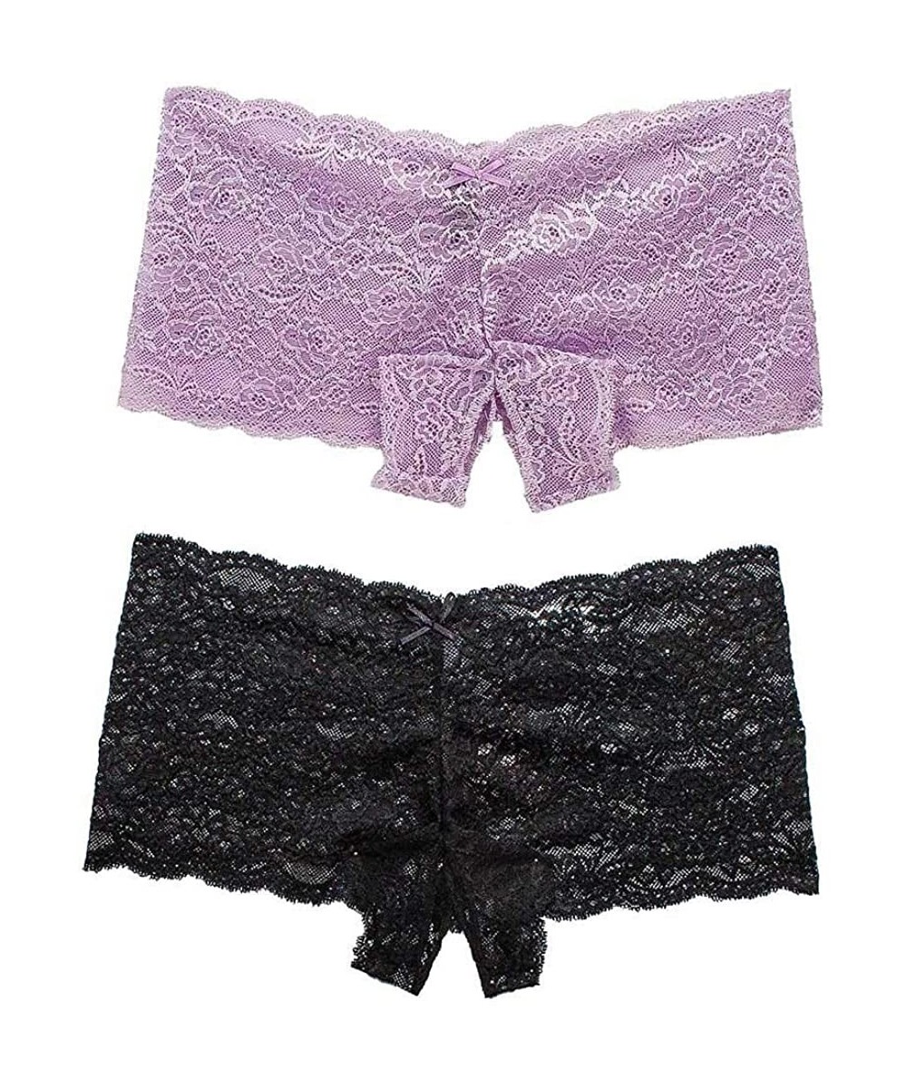 Robes 2PC Sexy Underwear Lace Sexy Women Lace Lingerie Plus Size Underwear Open Crotch Bowknot Underwear Purple Black - CM18X...