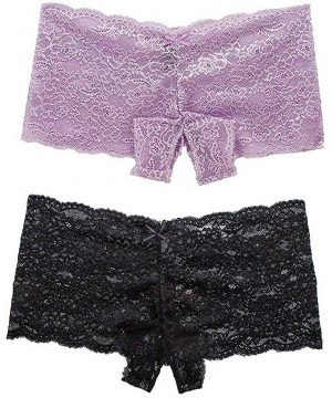 Robes 2PC Sexy Underwear Lace Sexy Women Lace Lingerie Plus Size Underwear Open Crotch Bowknot Underwear Purple Black - CM18X...