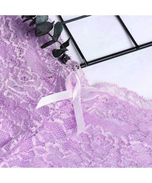 Robes 2PC Sexy Underwear Lace Sexy Women Lace Lingerie Plus Size Underwear Open Crotch Bowknot Underwear Purple Black - CM18X...