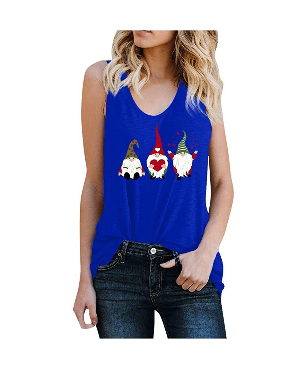 Tops Valentine's Day Vest Women's Print Vest Sleeveless T-Shirt Loose Tank Top - Blue - CK195H4ORN9