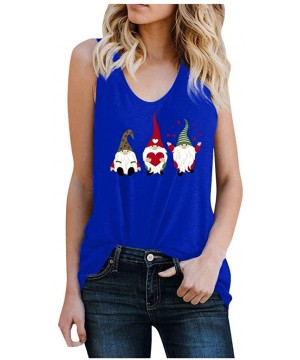 Tops Valentine's Day Vest Women's Print Vest Sleeveless T-Shirt Loose Tank Top - Blue - CK195H4ORN9