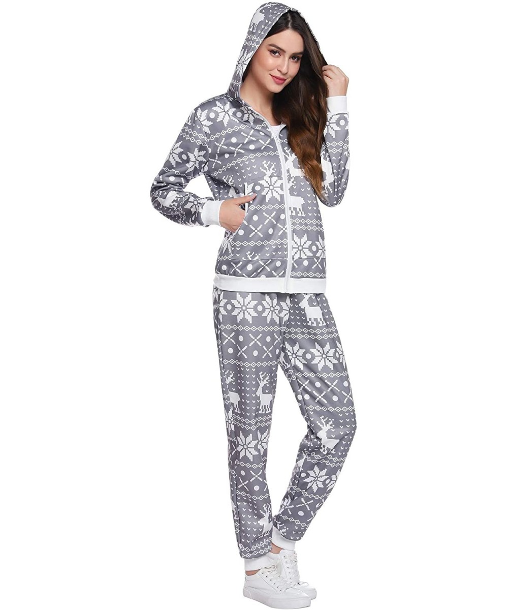 Sets Women's Floral Print Pajama Set Onsies Pajamas Christmas Sweatsuit Outdoor Outfit - Grey_color - CL18ADT0OHE