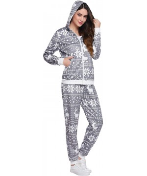 Sets Women's Floral Print Pajama Set Onsies Pajamas Christmas Sweatsuit Outdoor Outfit - Grey_color - CL18ADT0OHE