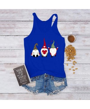 Tops Valentine's Day Vest Women's Print Vest Sleeveless T-Shirt Loose Tank Top - Blue - CK195H4ORN9