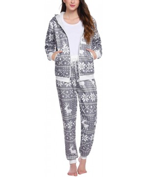 Sets Women's Floral Print Pajama Set Onsies Pajamas Christmas Sweatsuit Outdoor Outfit - Grey_color - CL18ADT0OHE