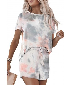 Sets Tie Dye Printed Short Pajamas Set Short Sleeve PJ Set Casual Sleepwear Loungewear for Women - 5 Gray - CR1987WR7LK