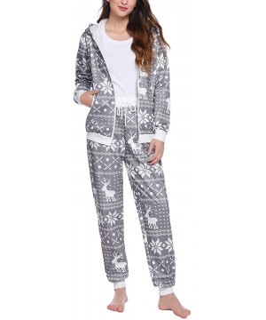 Sets Women's Floral Print Pajama Set Onsies Pajamas Christmas Sweatsuit Outdoor Outfit - Grey_color - CL18ADT0OHE