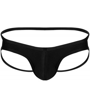 G-Strings & Thongs Men Low Rise Silky Jockstrap Trunk Shorts Open Back Bulge Pouch Thong Underwear - Black - CH19D0MZS3U