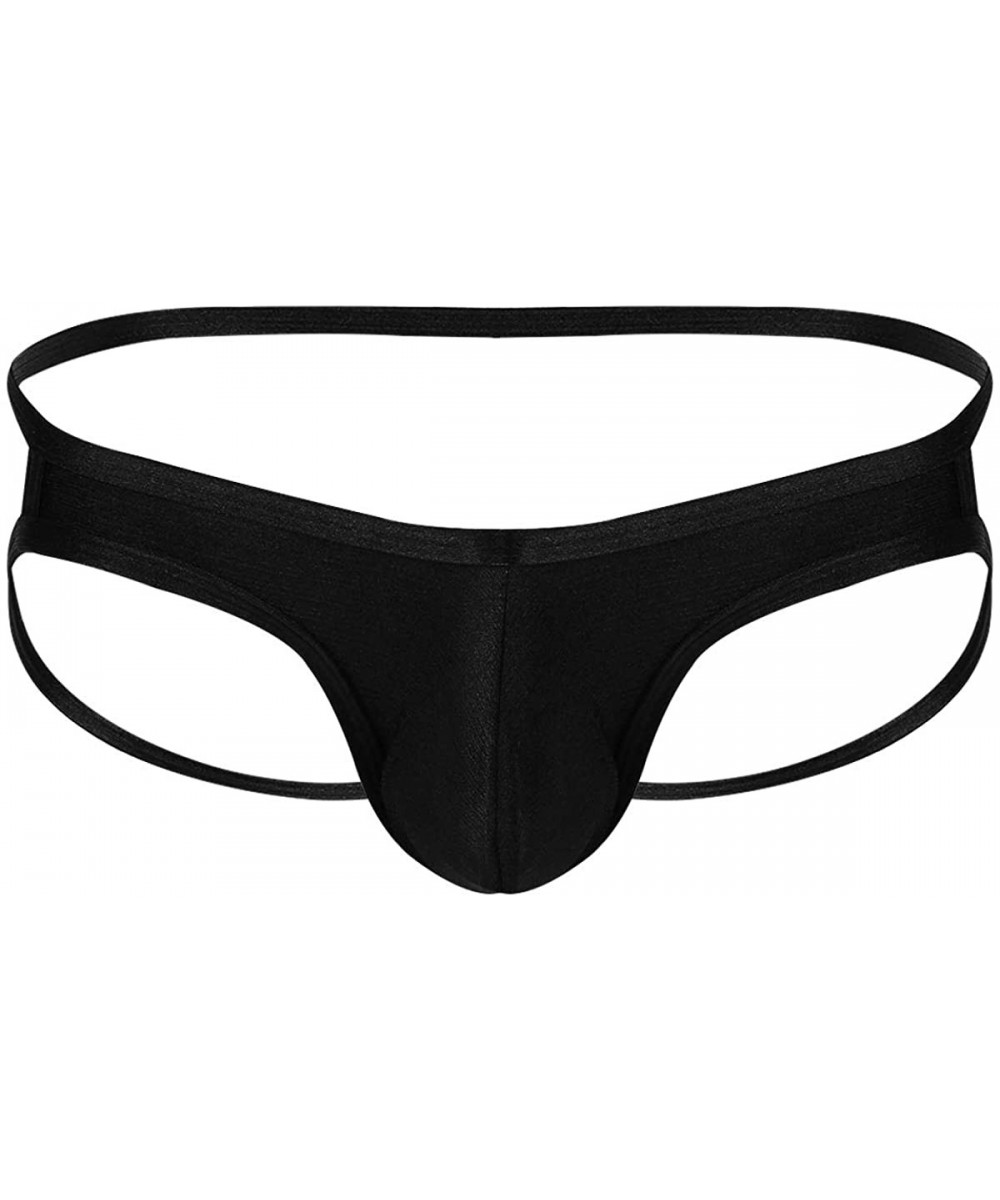 G-Strings & Thongs Men Low Rise Silky Jockstrap Trunk Shorts Open Back Bulge Pouch Thong Underwear - Black - CH19D0MZS3U