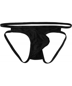 G-Strings & Thongs Men Low Rise Silky Jockstrap Trunk Shorts Open Back Bulge Pouch Thong Underwear - Black - CH19D0MZS3U