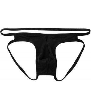 G-Strings & Thongs Men Low Rise Silky Jockstrap Trunk Shorts Open Back Bulge Pouch Thong Underwear - Black - CH19D0MZS3U