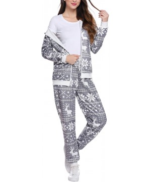 Sets Women's Floral Print Pajama Set Onsies Pajamas Christmas Sweatsuit Outdoor Outfit - Grey_color - CL18ADT0OHE