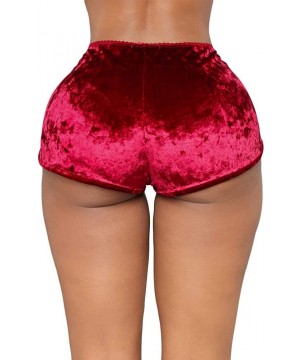 Sets Women's 2 Piece Outfit Velvet Sexy Spaghetti Strap Sleeveless Crop Top and Shorts Pajamas Sleepwear Set - Red - CA18NEZ7D0K