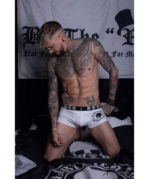 Boxer Briefs Men's Boxer Brief Comfort Soft Vivid Neon Absorbent Skull Underwear - White - CM18EO722D3