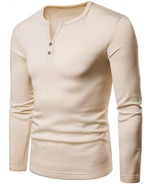 Thermal Underwear Men's Cotton Thermal Top Base Layer Long Sleeve V-Neck Shirts - Beige - CS18A0W95OH