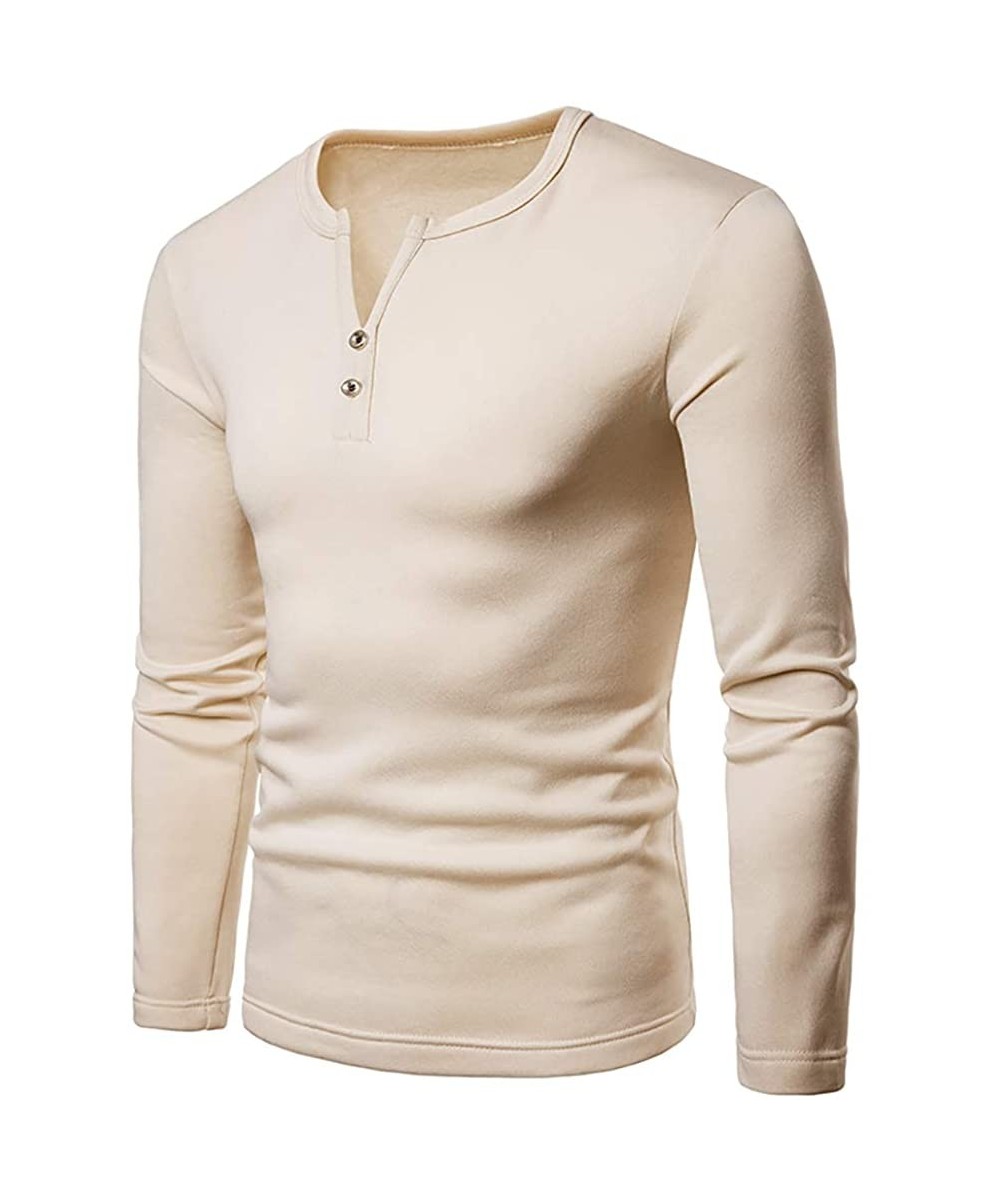 Thermal Underwear Men's Cotton Thermal Top Base Layer Long Sleeve V-Neck Shirts - Beige - CS18A0W95OH