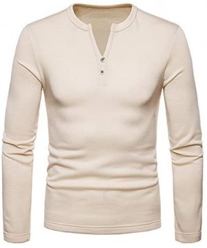 Thermal Underwear Men's Cotton Thermal Top Base Layer Long Sleeve V-Neck Shirts - Beige - CS18A0W95OH