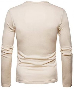 Thermal Underwear Men's Cotton Thermal Top Base Layer Long Sleeve V-Neck Shirts - Beige - CS18A0W95OH