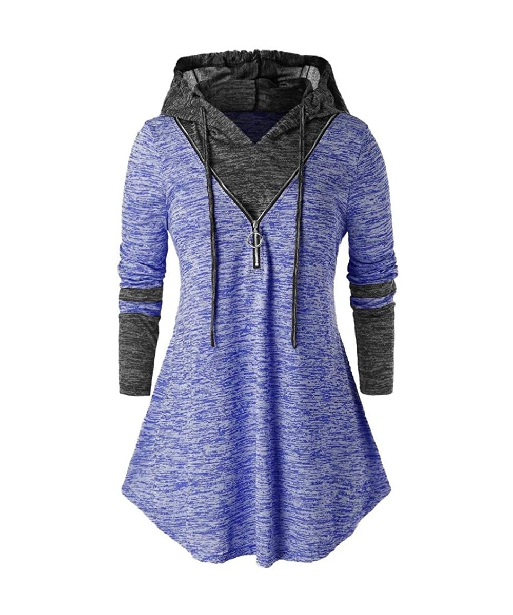 Thermal Underwear Women Christmas Shirt Santa Claus Print V Neck Hoodie Top Long Sleeve Blouse - A-blue - C9192ELCTN9