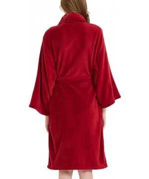 Robes Women's Pure Color Fleece Long Robe Warm Bathrobe Loungewear Nightgown - Red - CN18UT83K5Y