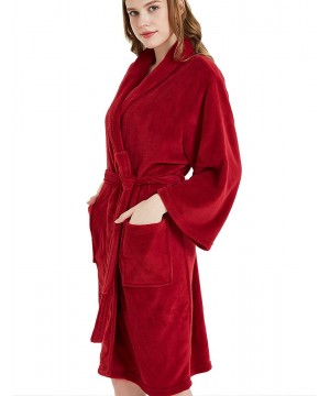 Robes Women's Pure Color Fleece Long Robe Warm Bathrobe Loungewear Nightgown - Red - CN18UT83K5Y