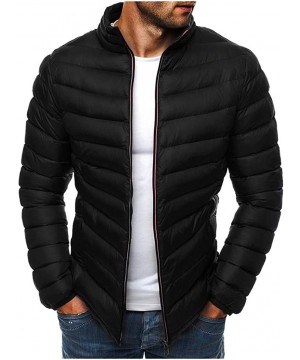 G-Strings & Thongs Mens Winter Quilted Insulated Zipper Thickened Warm Down Jacket Puffer with Thermal Light Coat - Black - C...