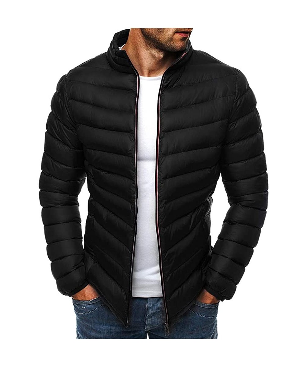 G-Strings & Thongs Mens Winter Quilted Insulated Zipper Thickened Warm Down Jacket Puffer with Thermal Light Coat - Black - C...