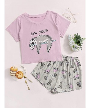 Sets Women's Sleepwear Cartoon Print Short Sleeve Tee and Shorts Pajama Set - Multicolor-3 - CZ19CACUY4O