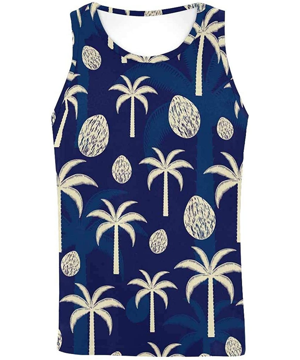 Undershirts Men's Muscle Gym Workout Training Sleeveless Tank Top Palm Trees Against Sky at Sunset - Multi2 - C519D0WH04G