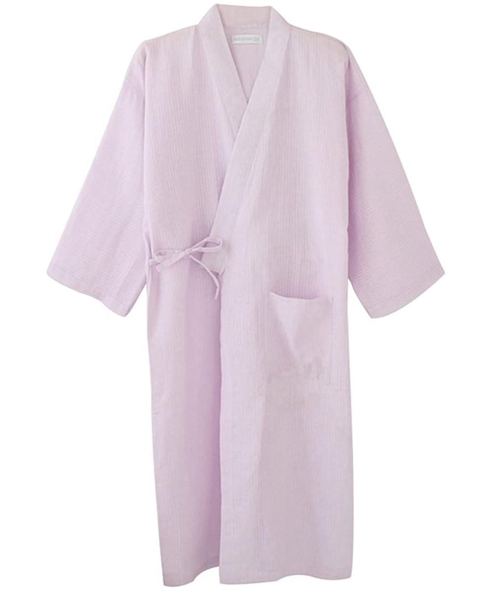 Robes Women's Cotton Kimono Long Sleeve Daisy Printed Bathrobe Sleepwear - Finestripe Purple - C8125T9K84B