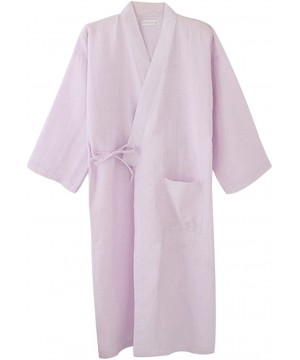 Robes Women's Cotton Kimono Long Sleeve Daisy Printed Bathrobe Sleepwear - Finestripe Purple - C8125T9K84B