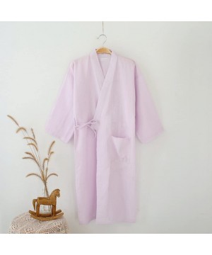 Robes Women's Cotton Kimono Long Sleeve Daisy Printed Bathrobe Sleepwear - Finestripe Purple - C8125T9K84B