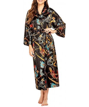 Robes Womens Silk Stain Robe Kimono Sleepwear Long Robe Household Bathrobe - Golden Chain - CY199985RWM