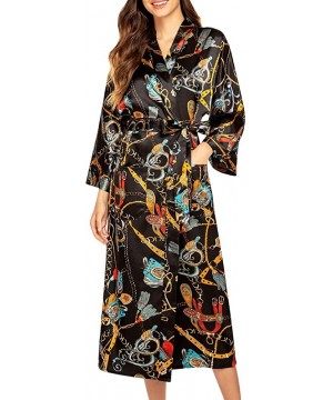 Robes Womens Silk Stain Robe Kimono Sleepwear Long Robe Household Bathrobe - Golden Chain - CY199985RWM