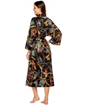 Robes Womens Silk Stain Robe Kimono Sleepwear Long Robe Household Bathrobe - Golden Chain - CY199985RWM