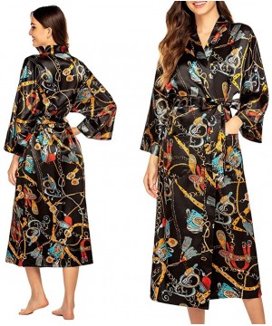 Robes Womens Silk Stain Robe Kimono Sleepwear Long Robe Household Bathrobe - Golden Chain - CY199985RWM