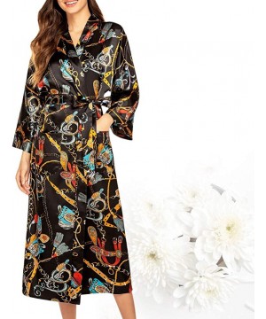 Robes Womens Silk Stain Robe Kimono Sleepwear Long Robe Household Bathrobe - Golden Chain - CY199985RWM