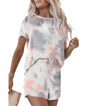 Sets Womens Tie Dye Printed Short Sleeve Tee and Shorts Pajamas Set Sleepwear Pjs Sets Homewear Loungewear - Agrey - C4190OQC69W